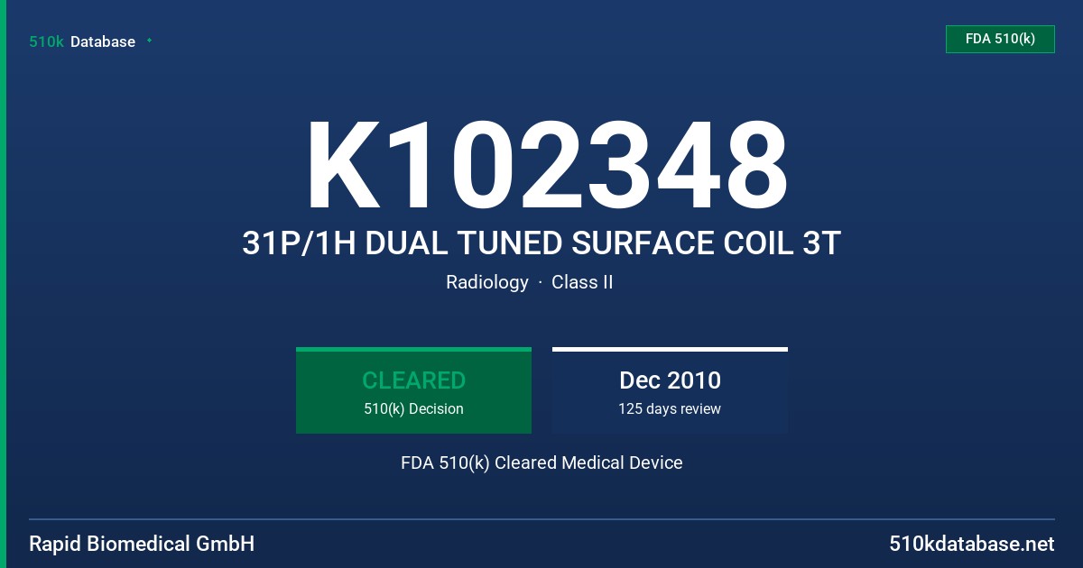 K102348 31P/1H DUAL TUNED SURFACE COIL 3T FDA 510(k) Cleared Medical Device