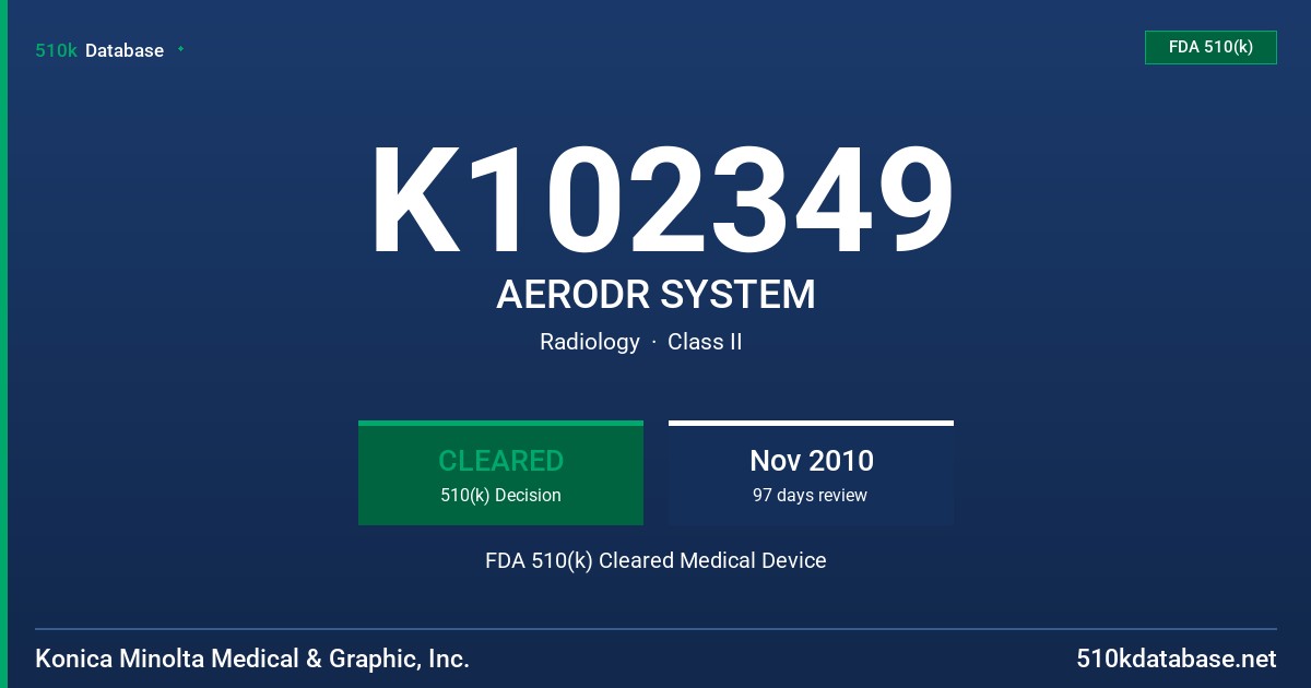 K102349 AERODR SYSTEM FDA 510(k) Cleared Medical Device