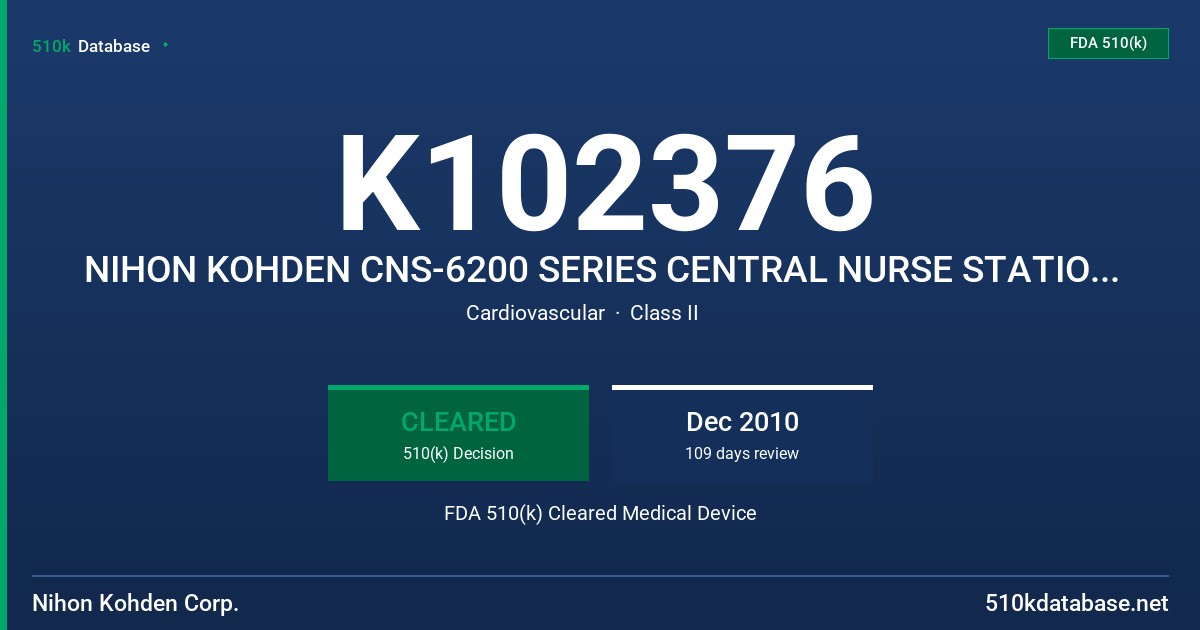 K102376 NIHON KOHDEN CNS-6200 SERIES CENTRAL NURSE STATION, MODEL CNS-6201 FDA 510(k) Cleared Medical Device