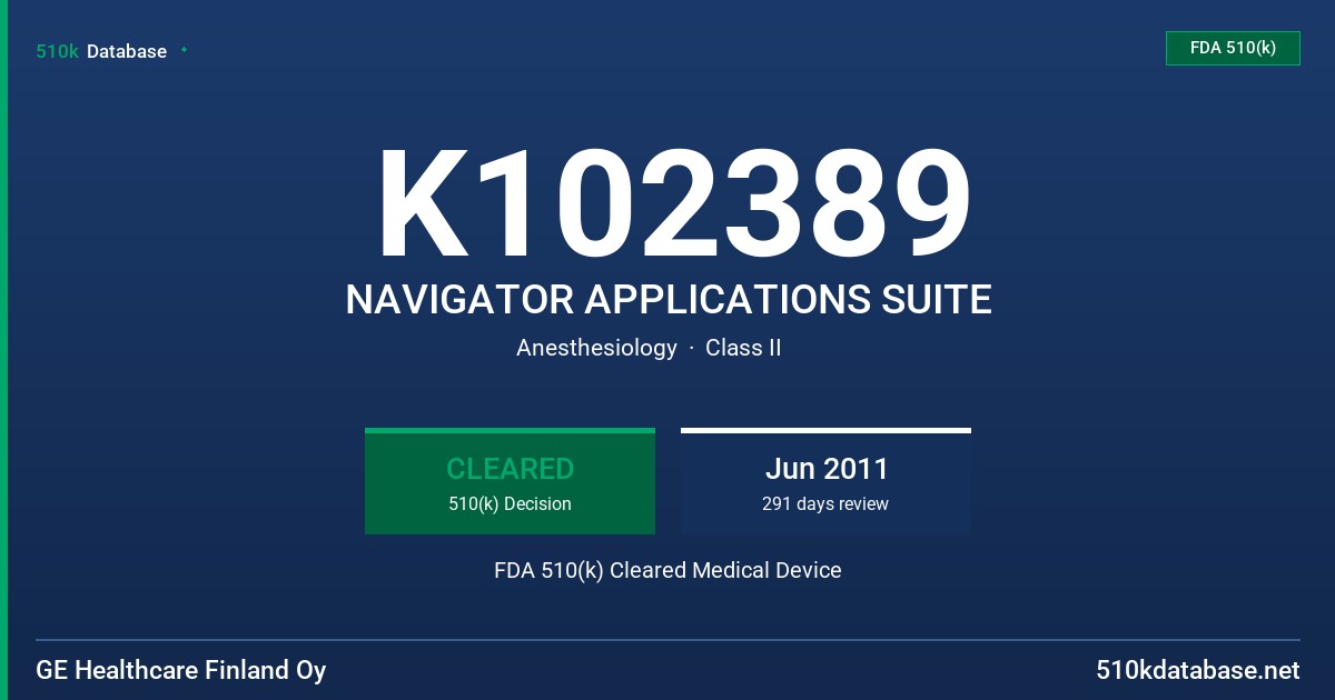 K102389 NAVIGATOR APPLICATIONS SUITE FDA 510(k) Cleared Medical Device