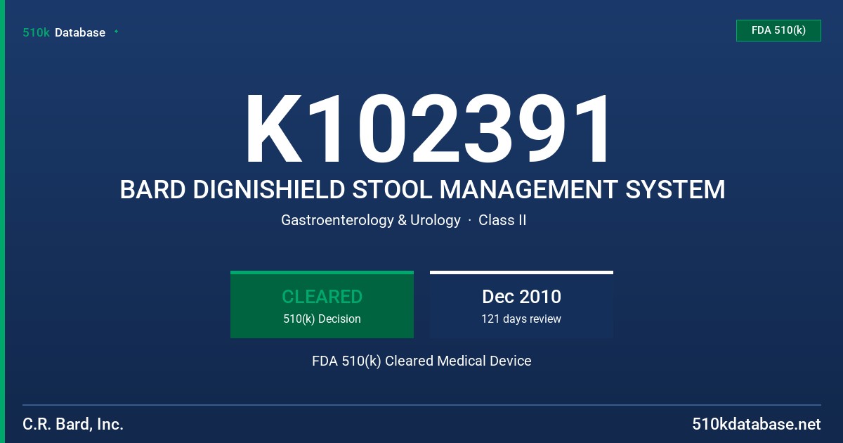 K102391 BARD DIGNISHIELD STOOL MANAGEMENT SYSTEM FDA 510(k) Cleared Medical Device
