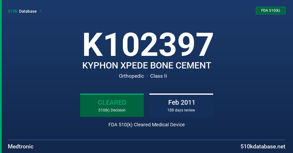 K102397 KYPHON XPEDE BONE CEMENT FDA 510(k) Cleared Medical Device