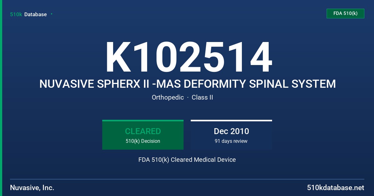 K102514 NUVASIVE SPHERX II -MAS DEFORMITY SPINAL SYSTEM FDA 510(k) Cleared Medical Device