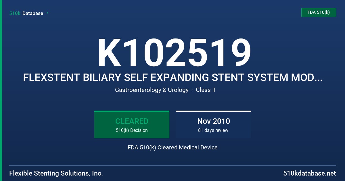 K102519 FLEXSTENT BILIARY SELF EXPANDING STENT SYSTEM MODEL FLX-DDLLL-BX FDA 510(k) Cleared Medical Device