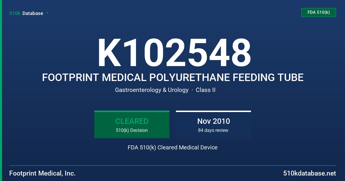 K102548 FOOTPRINT MEDICAL POLYURETHANE FEEDING TUBE FDA 510(k) Cleared Medical Device