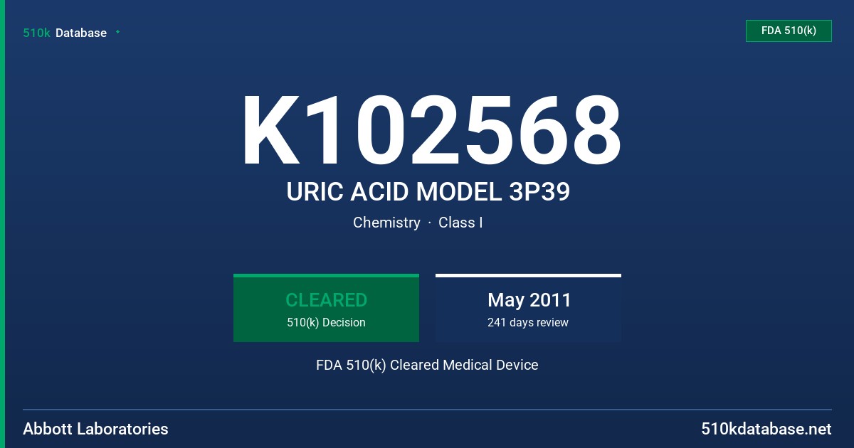 K102568 URIC ACID MODEL 3P39 FDA 510(k) Cleared Medical Device