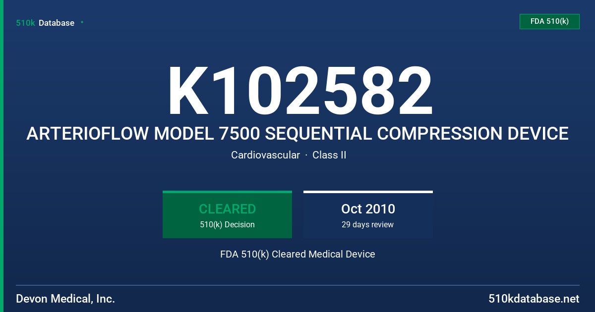 K102582 ARTERIOFLOW MODEL 7500 SEQUENTIAL COMPRESSION DEVICE FDA 510(k) Cleared Medical Device