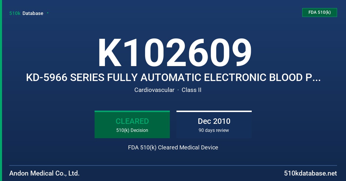 K102609 KD-5966 SERIES FULLY AUTOMATIC ELECTRONIC BLOOD PRESSURE MONITOR FDA 510(k) Cleared Medical Device