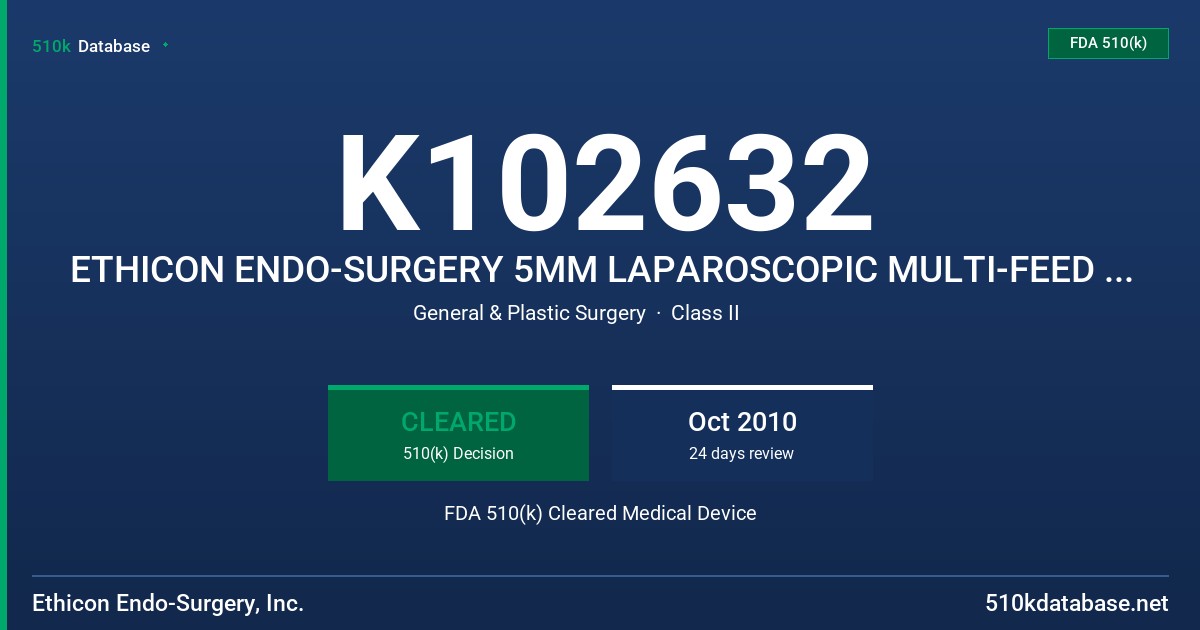 K102632 ETHICON ENDO-SURGERY 5MM LAPAROSCOPIC MULTI-FEED STAPLER FDA 510(k) Cleared Medical Device