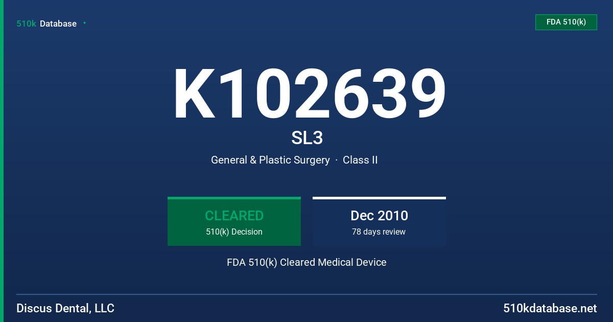 K102639 SL3 FDA 510(k) Cleared Medical Device