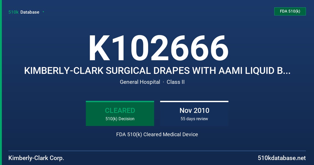 K102666 KIMBERLY-CLARK SURGICAL DRAPES WITH AAMI LIQUID BARRIER LEVEL 4 CLAIM FDA 510(k) Cleared Medical Device