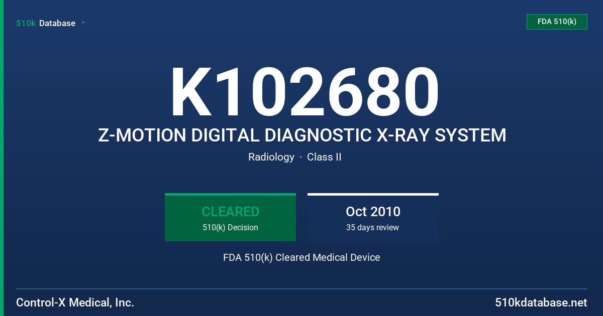 K102680 Z-MOTION DIGITAL DIAGNOSTIC X-RAY SYSTEM FDA 510(k) Cleared Medical Device