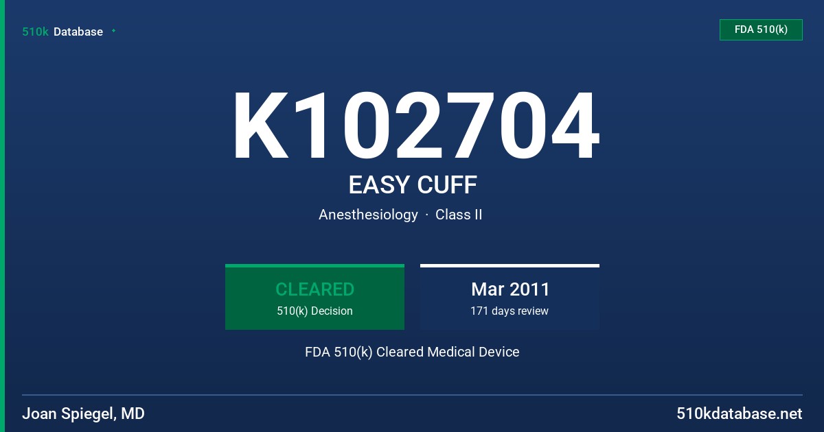K102704 EASY CUFF FDA 510(k) Cleared Medical Device