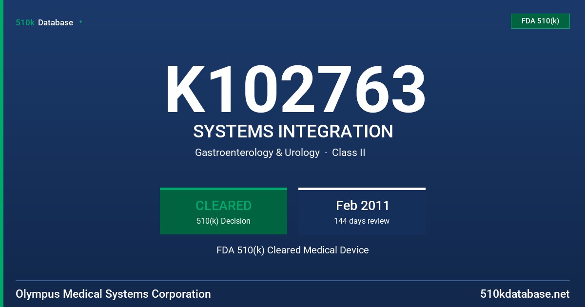 K102763 SYSTEMS INTEGRATION FDA 510(k) Cleared Medical Device