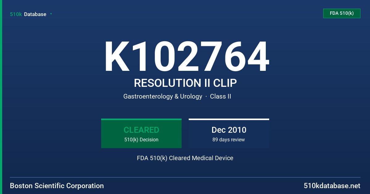 K102764 RESOLUTION II CLIP FDA 510(k) Cleared Medical Device