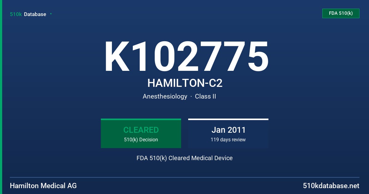 K102775 HAMILTON-C2 FDA 510(k) Cleared Medical Device