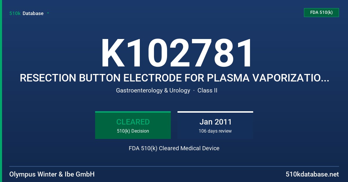 K102781 RESECTION BUTTON ELECTRODE FOR PLASMA VAPORIZATION, HF-RESECTION ELECTRODE ROLLERS AND NEEDLES, LOOPS AND BANDS FDA 510(k) Cleared Medical Device