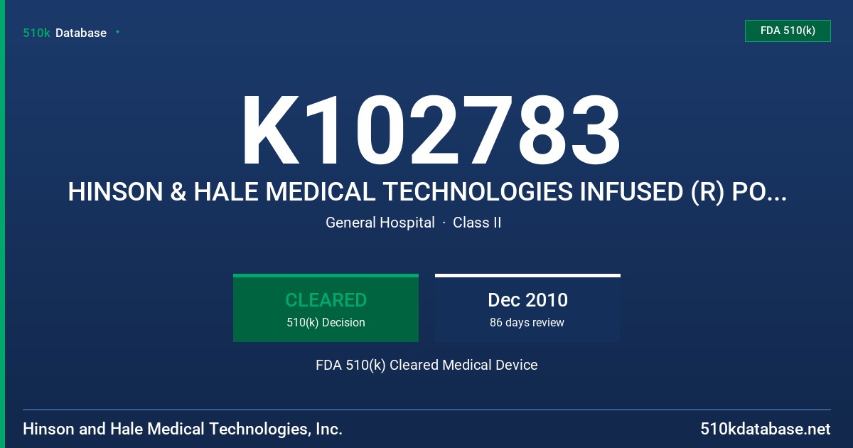 K102783 HINSON & HALE MEDICAL TECHNOLOGIES INFUSED (R) POLYESTER WRAPPERS FDA 510(k) Cleared Medical Device