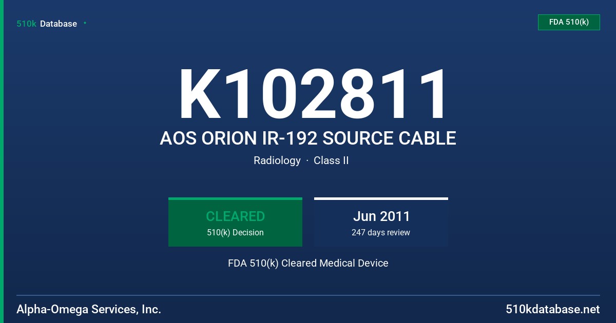 K102811 AOS ORION IR-192 SOURCE CABLE FDA 510(k) Cleared Medical Device