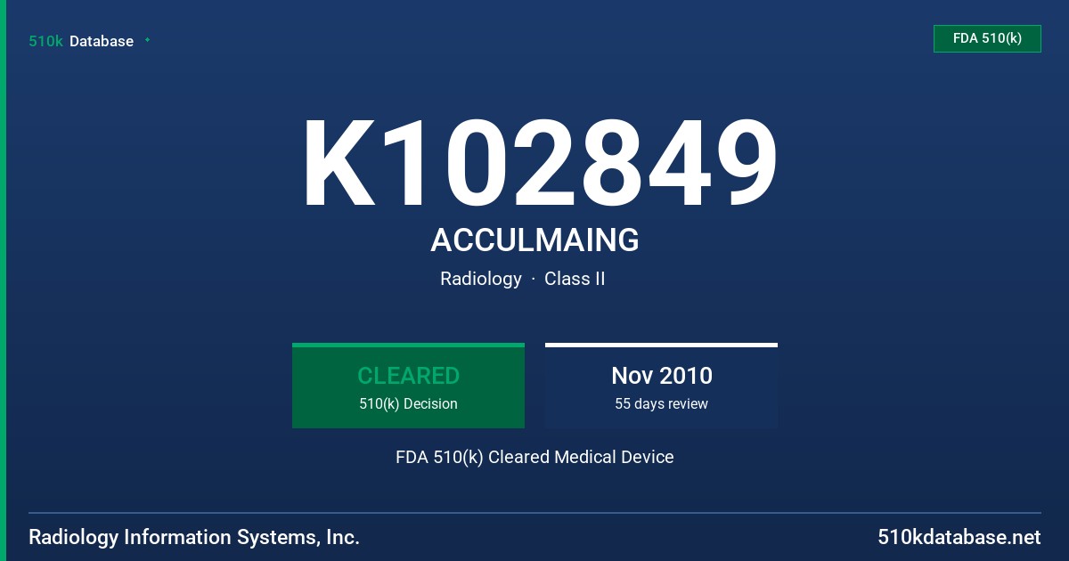 K102849 ACCULMAING FDA 510(k) Cleared Medical Device