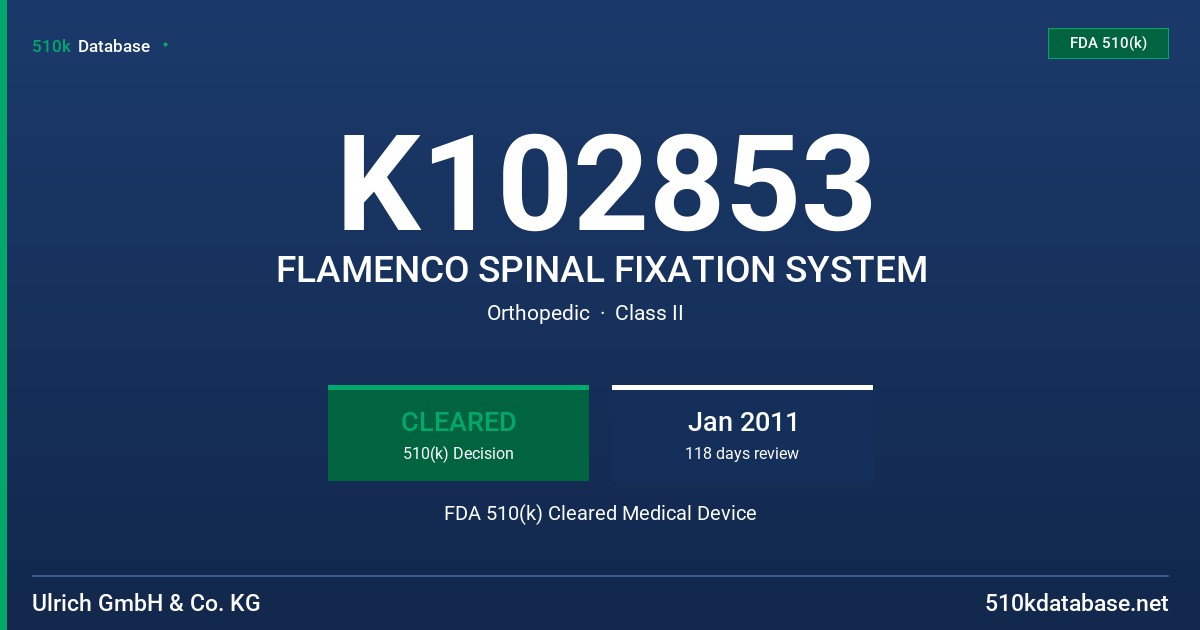 K102853 FLAMENCO SPINAL FIXATION SYSTEM FDA 510(k) Cleared Medical Device