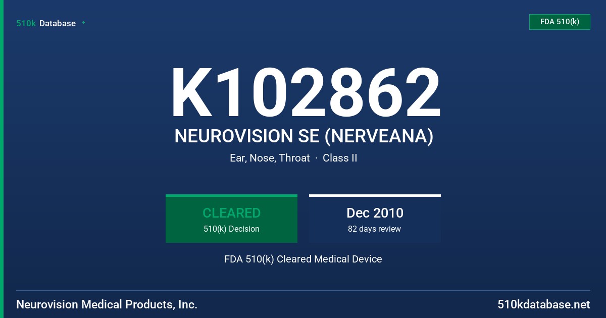 K102862 NEUROVISION SE (NERVEANA) FDA 510(k) Cleared Medical Device