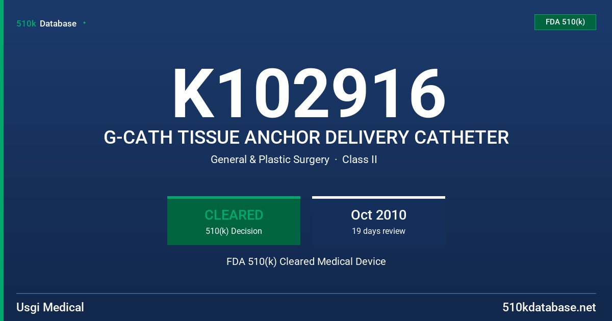 K102916 G-CATH TISSUE ANCHOR DELIVERY CATHETER FDA 510(k) Cleared Medical Device