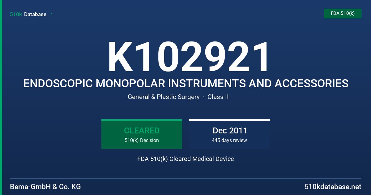 K102921 ENDOSCOPIC MONOPOLAR INSTRUMENTS AND ACCESSORIES FDA 510(k) Cleared Medical Device