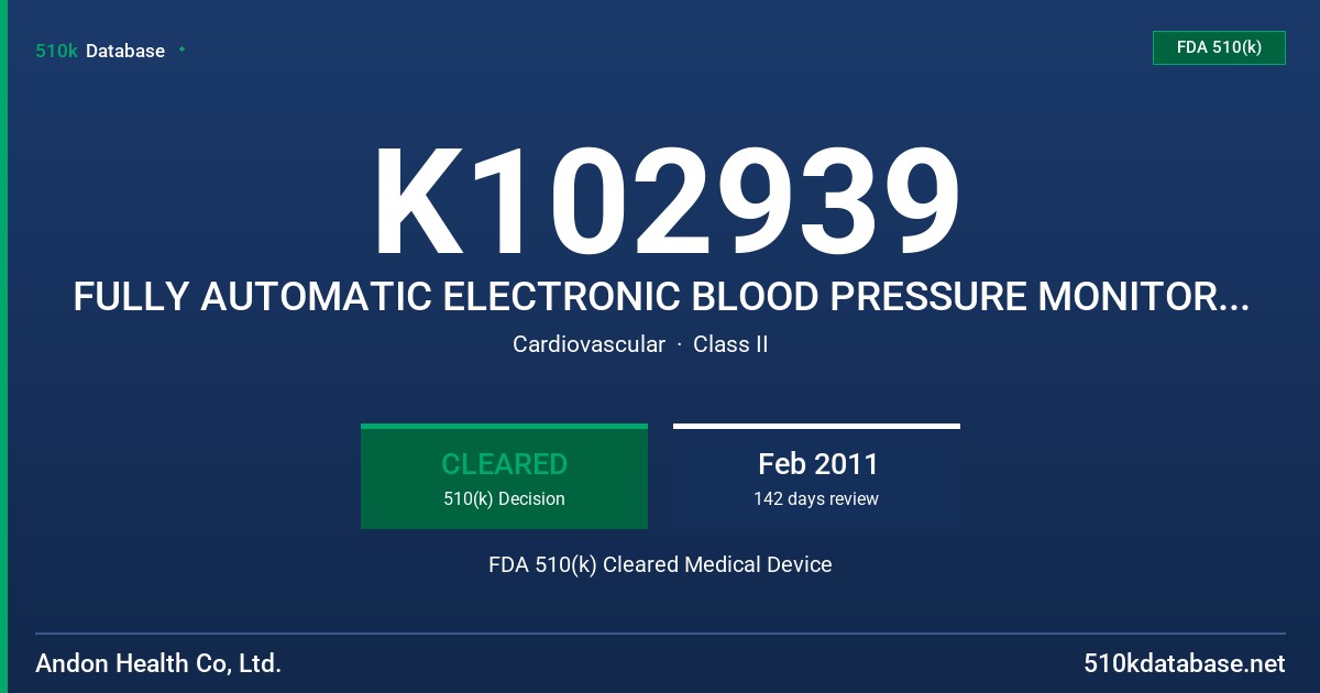 K102939 FULLY AUTOMATIC ELECTRONIC BLOOD PRESSURE MONITOR MODEL KD-931 FDA 510(k) Cleared Medical Device