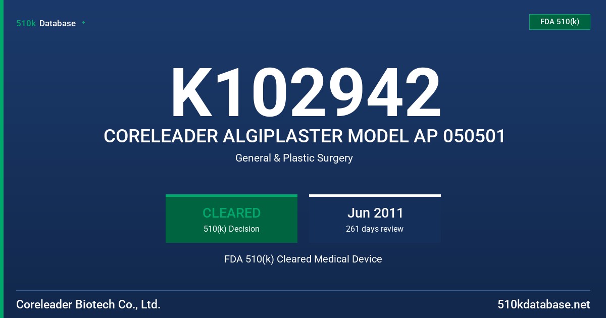 K102942 CORELEADER ALGIPLASTER MODEL AP 050501 FDA 510(k) Cleared Medical Device