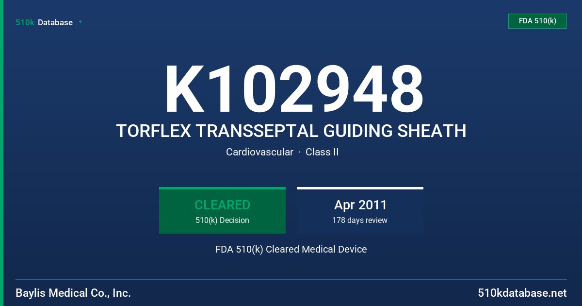 K102948 TORFLEX TRANSSEPTAL GUIDING SHEATH FDA 510(k) Cleared Medical Device