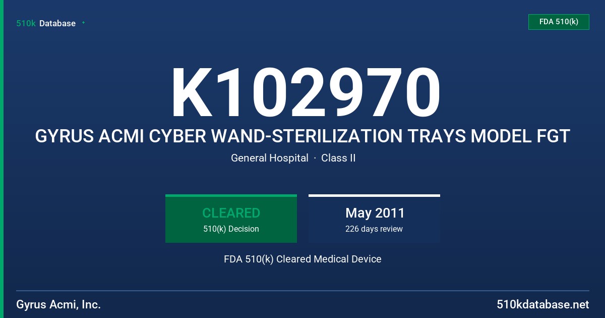 K102970 GYRUS ACMI CYBER WAND-STERILIZATION TRAYS MODEL FGT FDA 510(k) Cleared Medical Device