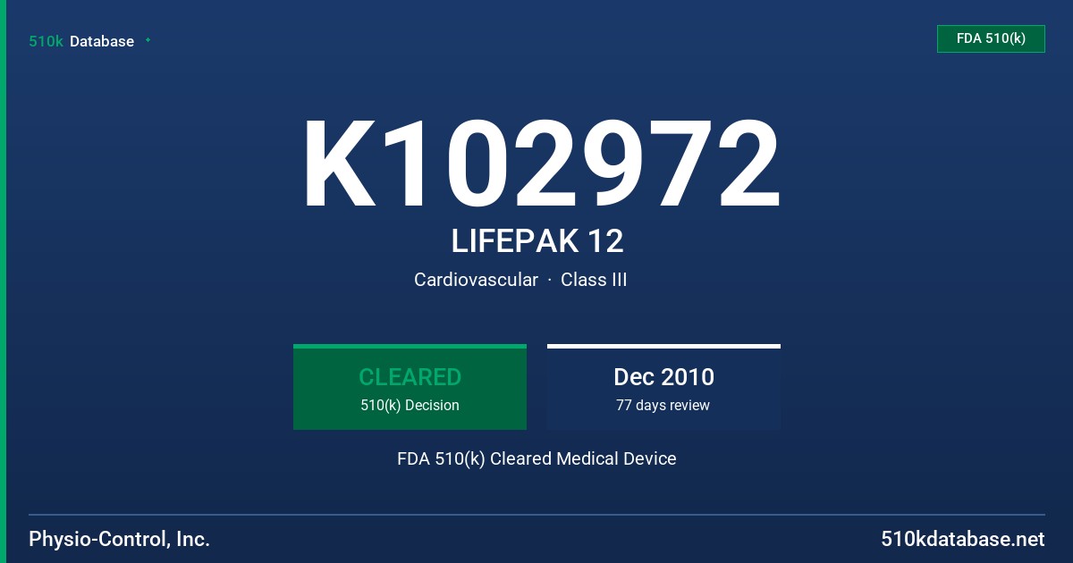 K102972 LIFEPAK 12 FDA 510(k) Cleared Medical Device