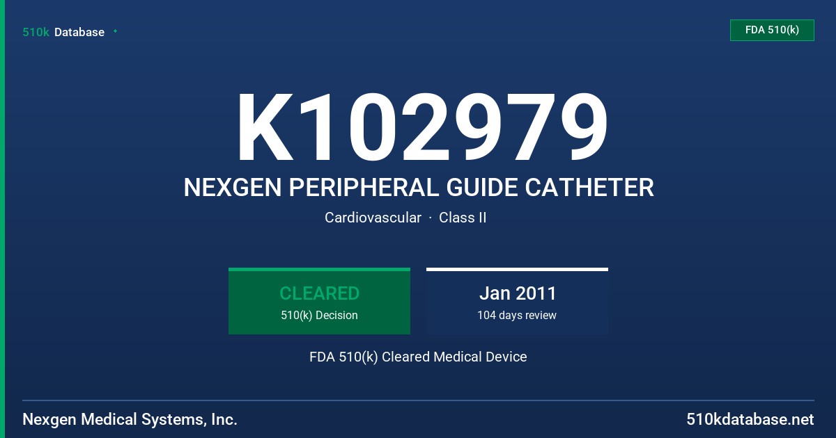 K102979 NEXGEN PERIPHERAL GUIDE CATHETER FDA 510(k) Cleared Medical Device