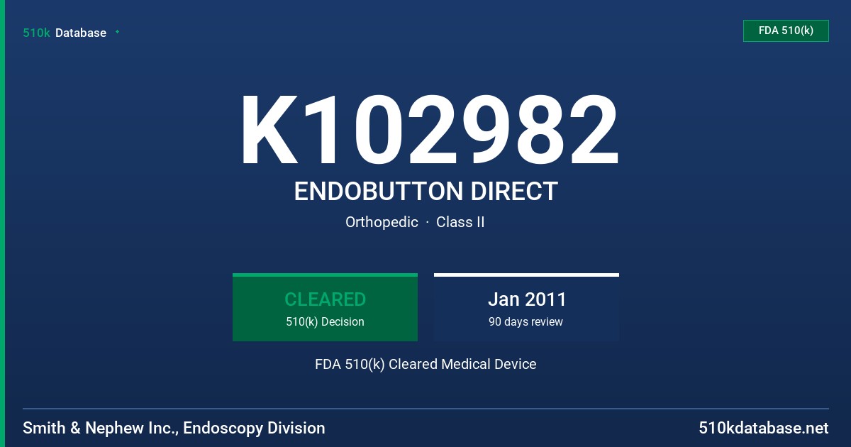 K102982 ENDOBUTTON DIRECT FDA 510(k) Cleared Medical Device