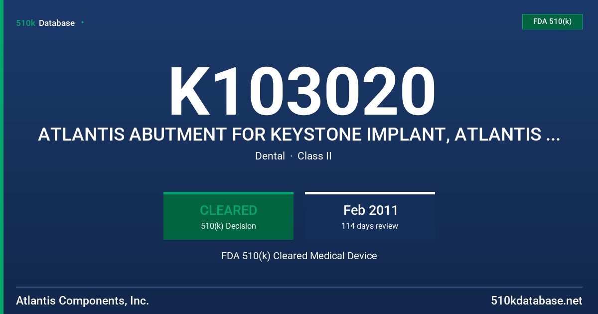 K103020 ATLANTIS ABUTMENT FOR KEYSTONE IMPLANT, ATLANTIS GEMINI ABUTMENT FDA 510(k) Cleared Medical Device