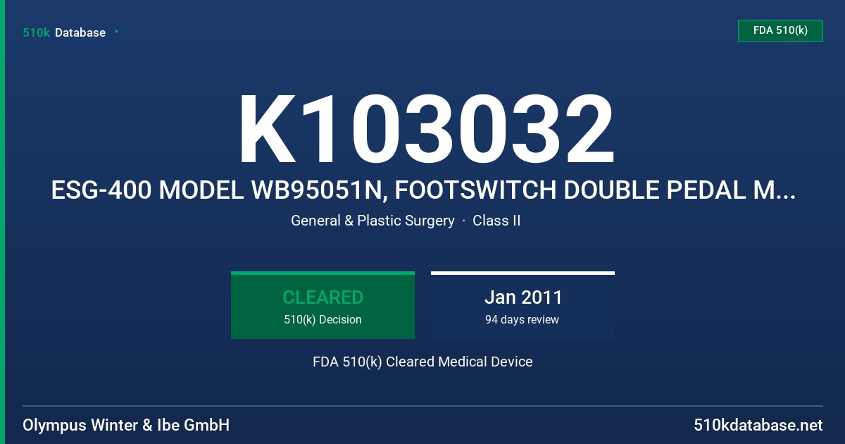 K103032 ESG-400 MODEL WB95051N, FOOTSWITCH DOUBLE PEDAL MODEL WB50402W, FOOTSWITCH SINGLE PEDAL MODEL WB50403W, P-CORD MODEL MAJ FDA 510(k) Cleared Medical Device