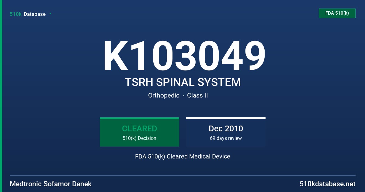 K103049 TSRH SPINAL SYSTEM FDA 510(k) Cleared Medical Device