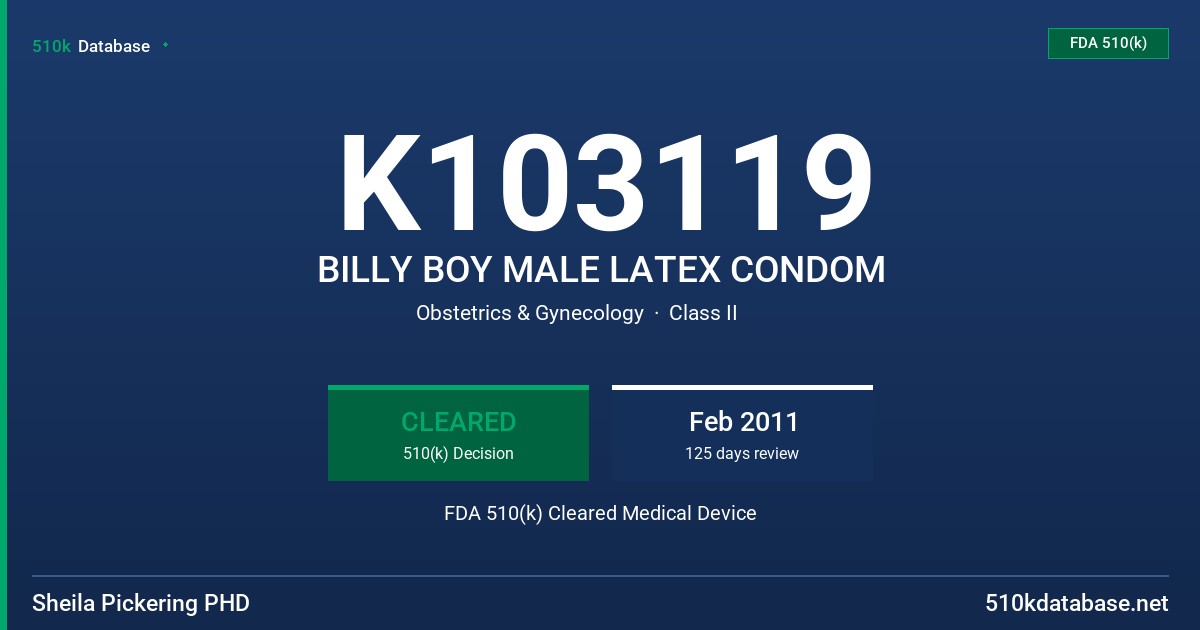 K103119 BILLY BOY MALE LATEX CONDOM FDA 510(k) Cleared Medical Device