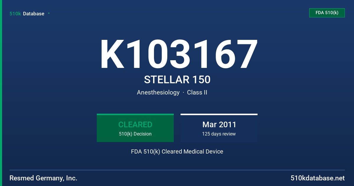 K103167 STELLAR 150 FDA 510(k) Cleared Medical Device