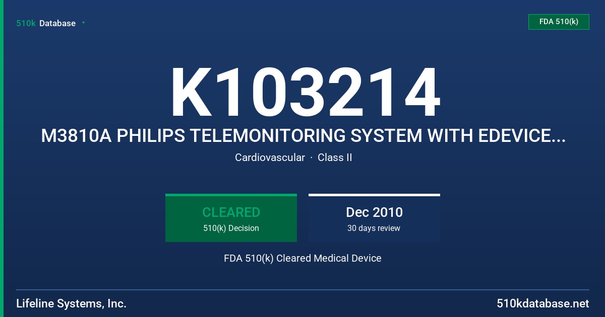 K103214 M3810A PHILIPS TELEMONITORING SYSTEM WITH EDEVICE BRIDGED130 FDA 510(k) Cleared Medical Device
