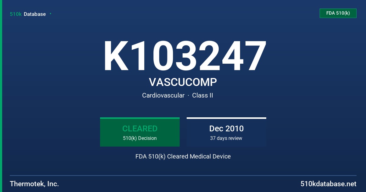 K103247 VASCUCOMP FDA 510(k) Cleared Medical Device