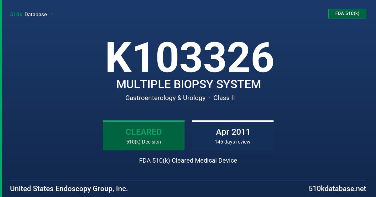 K103326 MULTIPLE BIOPSY SYSTEM FDA 510(k) Cleared Medical Device