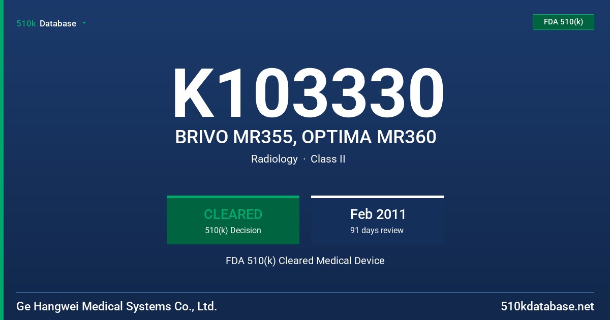 K103330 BRIVO MR355, OPTIMA MR360 FDA 510(k) Cleared Medical Device