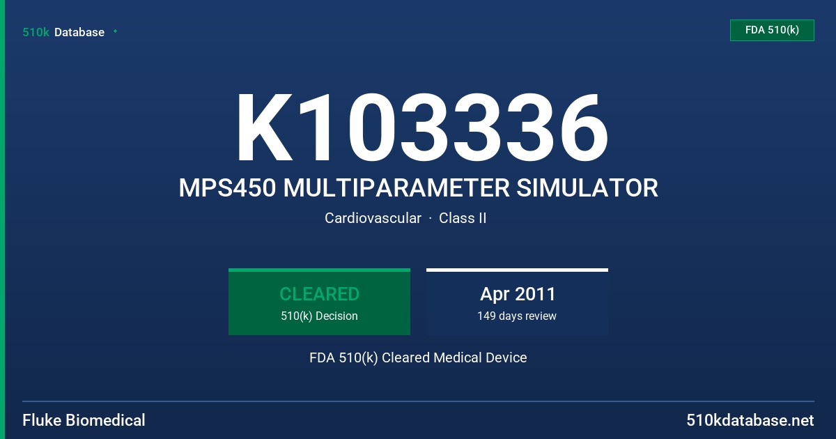 K103336 MPS450 MULTIPARAMETER SIMULATOR FDA 510(k) Cleared Medical Device