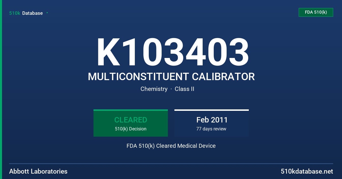 K103403 MULTICONSTITUENT CALIBRATOR FDA 510(k) Cleared Medical Device
