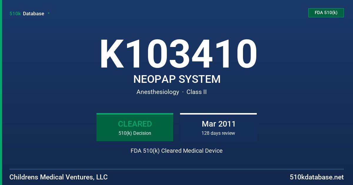 K103410 NEOPAP SYSTEM FDA 510(k) Cleared Medical Device