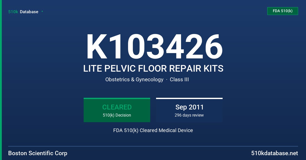 K103426 LITE PELVIC FLOOR REPAIR KITS FDA 510(k) Cleared Medical Device
