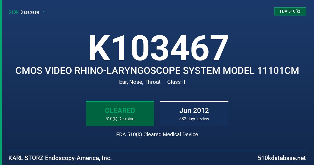 K103467 CMOS VIDEO RHINO-LARYNGOSCOPE SYSTEM MODEL 11101CM FDA 510(k) Cleared Medical Device
