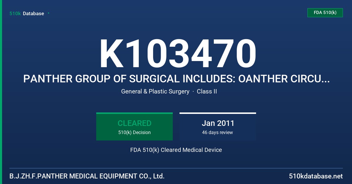 K103470 PANTHER GROUP OF SURGICAL INCLUDES: OANTHER CIRCULAR STAPLER FDA 510(k) Cleared Medical Device